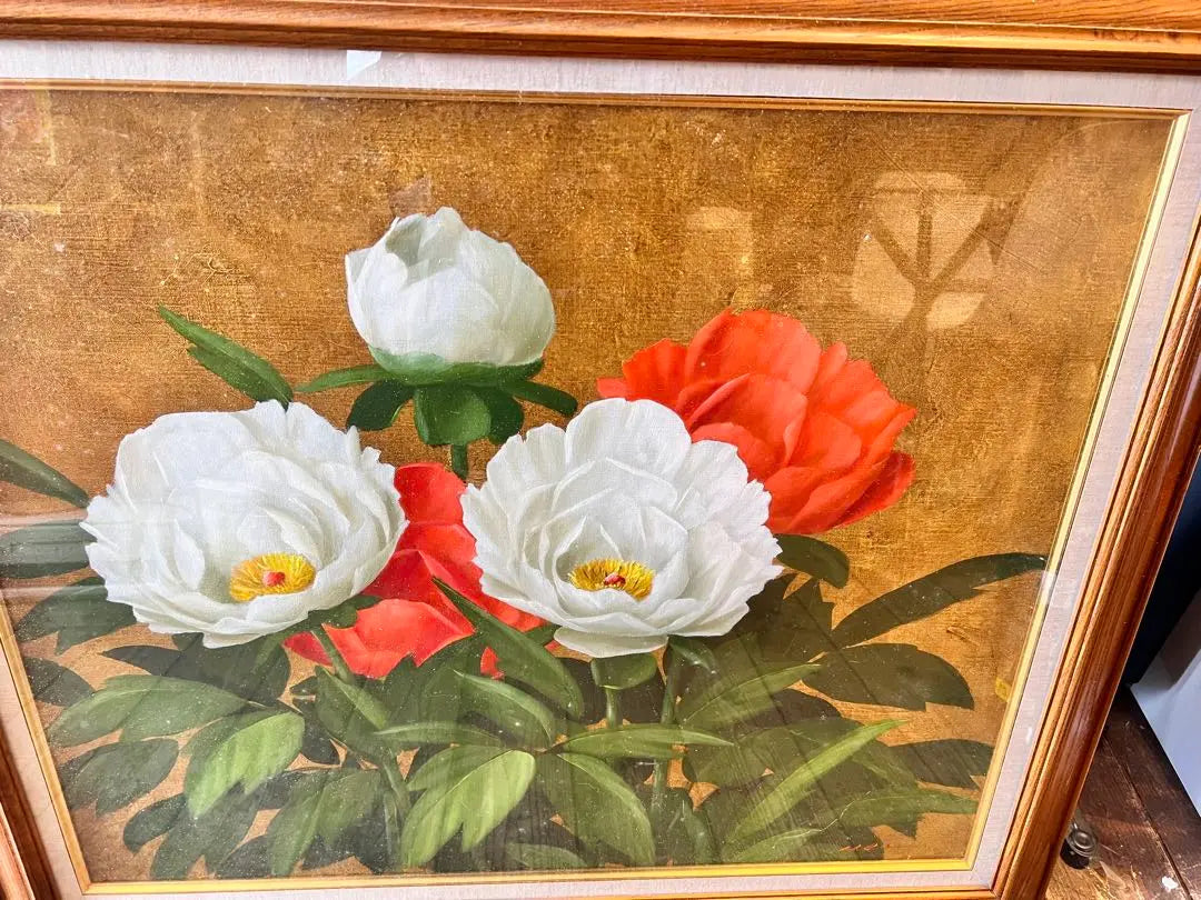 Oil painting Hideaki Yasuda "peony" Falcuted painting oil painting plant painting interior