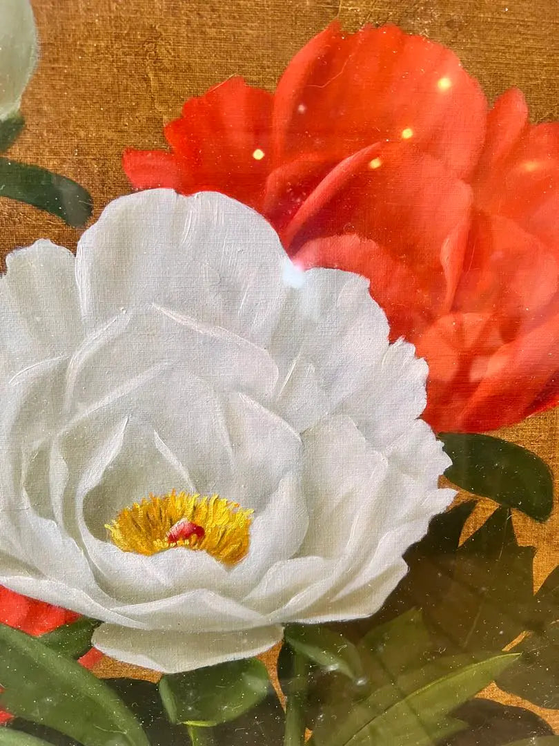 Oil painting Hideaki Yasuda "peony" Falcuted painting oil painting plant painting interior