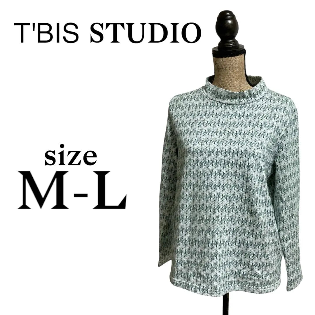 P2246 Tvis Studio [M-L] Tops, high neck, all-over pattern, green