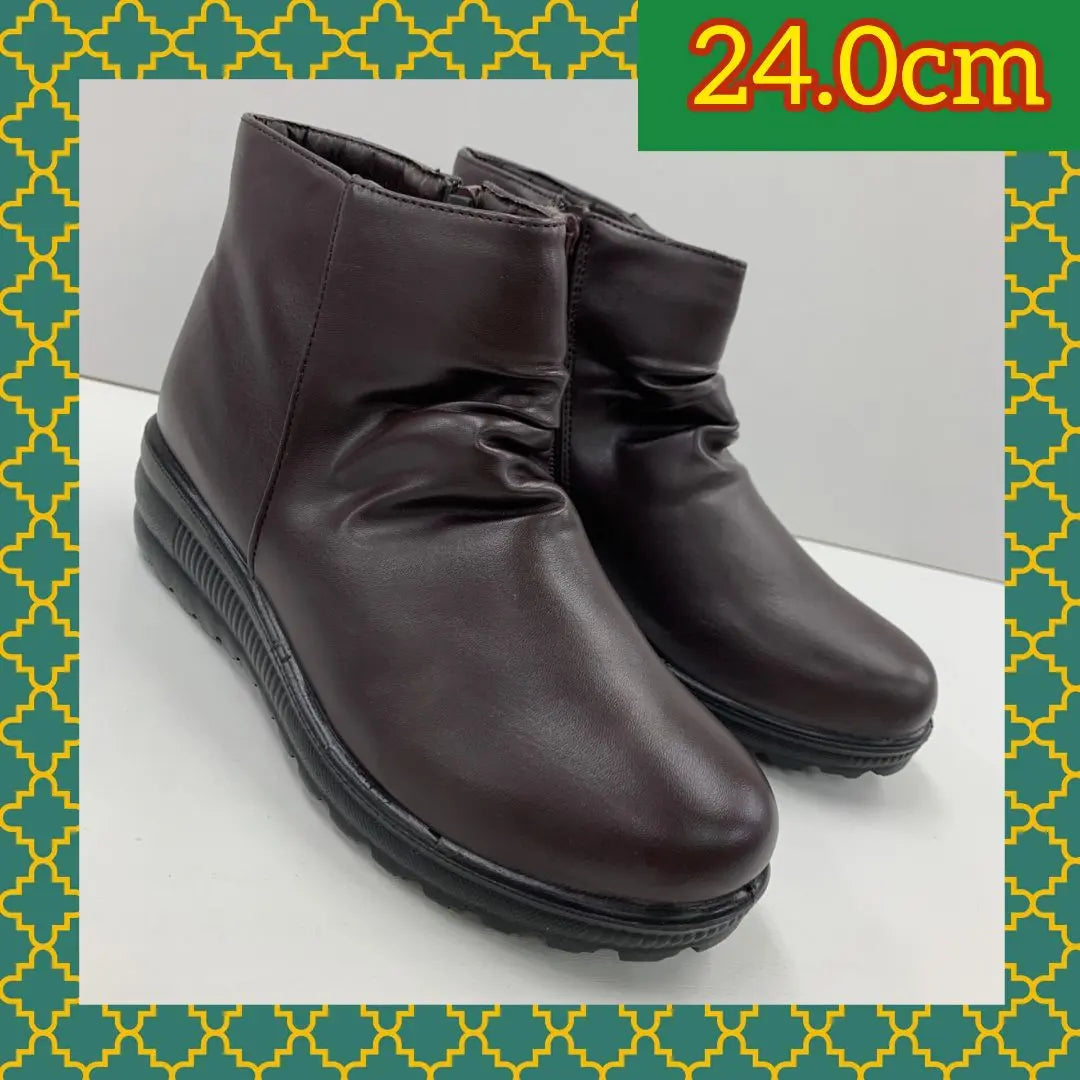 24.0cm New ★ Ladies ★ Crustling ★ Wrinkled, beautiful legs boots ★ Brown