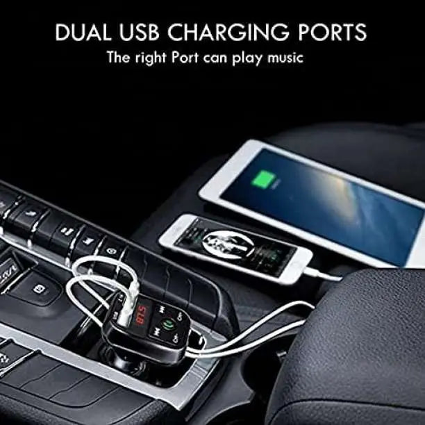 FM Transmitter Bluetooth Hands-Free Call with USB Charging Port