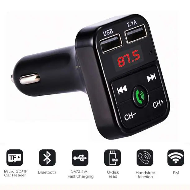 FM Transmitter Bluetooth Hands-Free Call with USB Charging Port