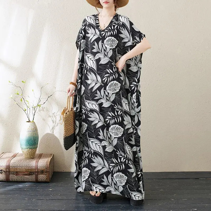 Monochrome, stylish, print, long dress, dolman sleeve