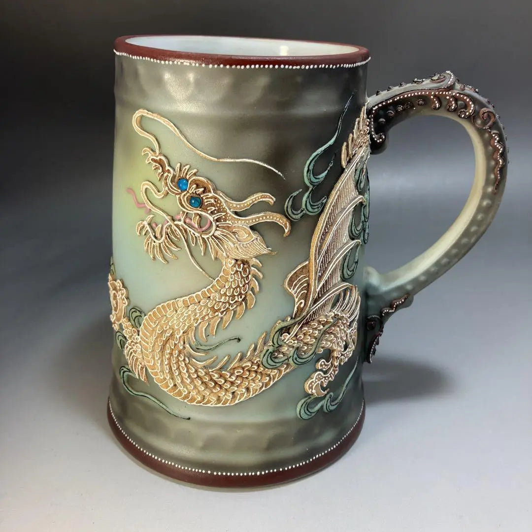 ★ Rare ★ height 14cm Old Noritake Cup Dragon exciting vase 1821 | ★希少★高さ14cm オールドノリタケ コップ ドラゴン 盛り上げ花瓶1821