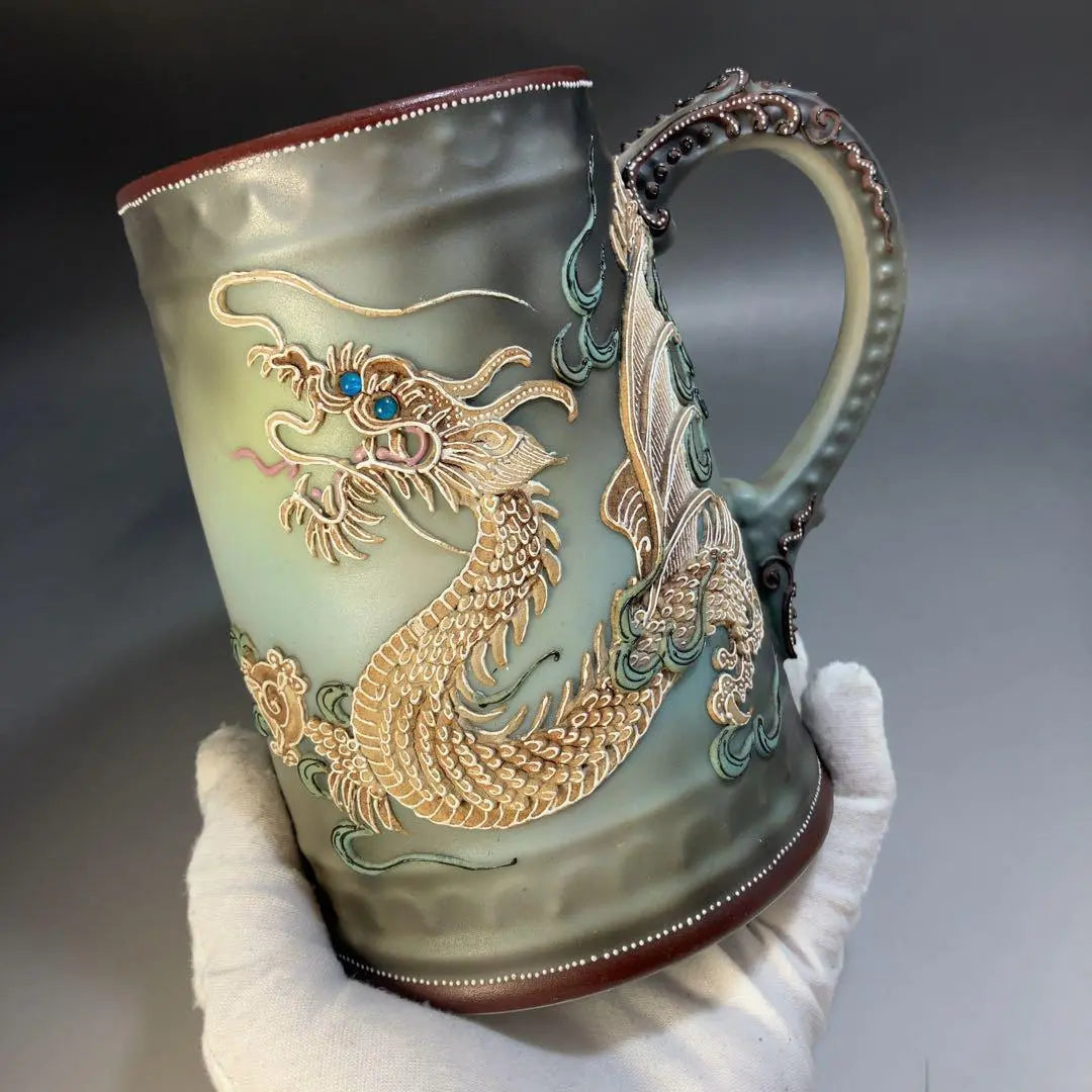 ★ Raro ★ altura 14 cm Antiguo vaso Noritake Dragon emocionante jarrón 1821 | ★希少★高さ14cm オールドノリタケ コップ ドラゴン 盛り上げ花瓶1821