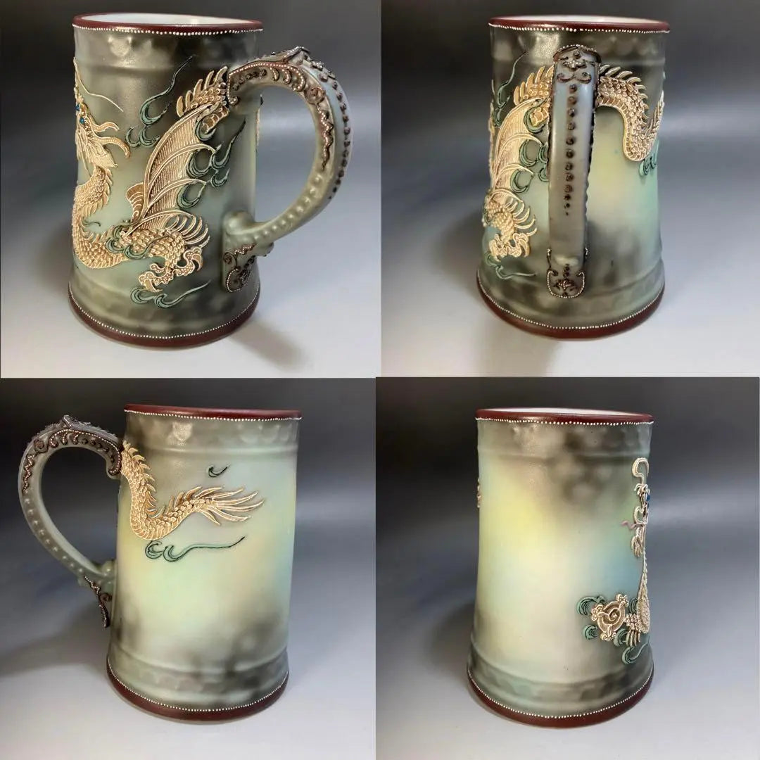 ★ Raro ★ altura 14 cm Antiguo vaso Noritake Dragon emocionante jarrón 1821 | ★希少★高さ14cm オールドノリタケ コップ ドラゴン 盛り上げ花瓶1821