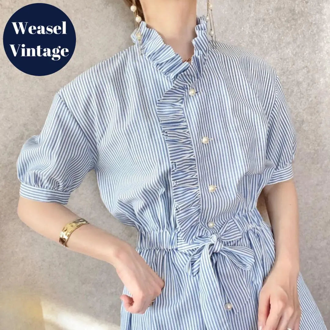 vintage vintage retro vintage clothing ruffled collar striped pattern dress short sleeve