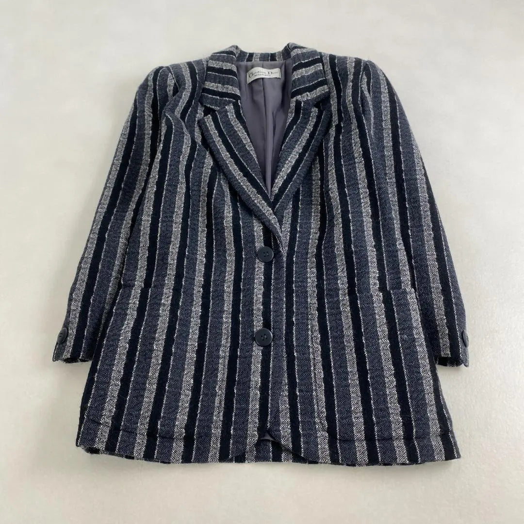 Christian Dior Tailored Jacket Striped Wool Navy Black