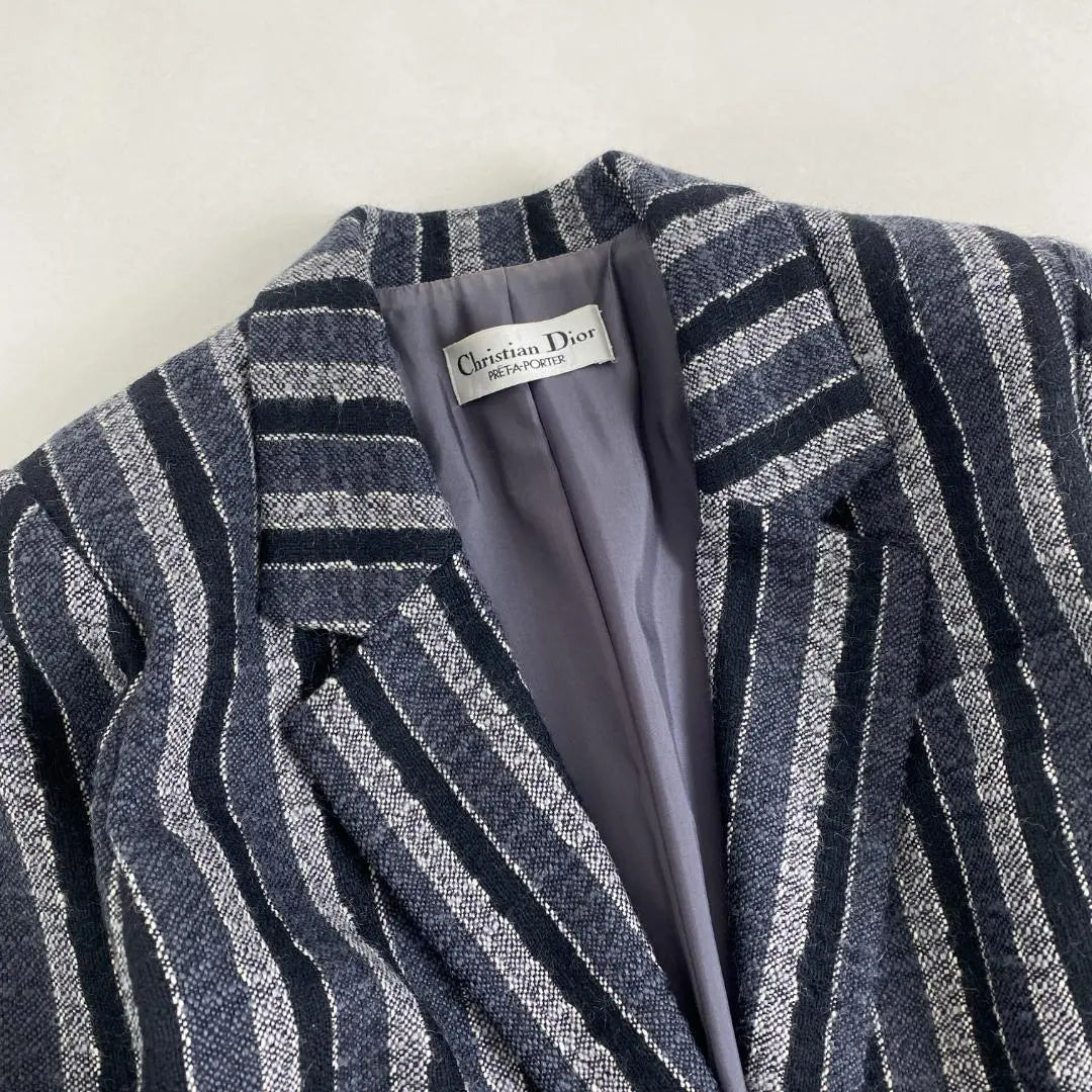 Christian Dior Tailored Jacket Striped Wool Navy Black