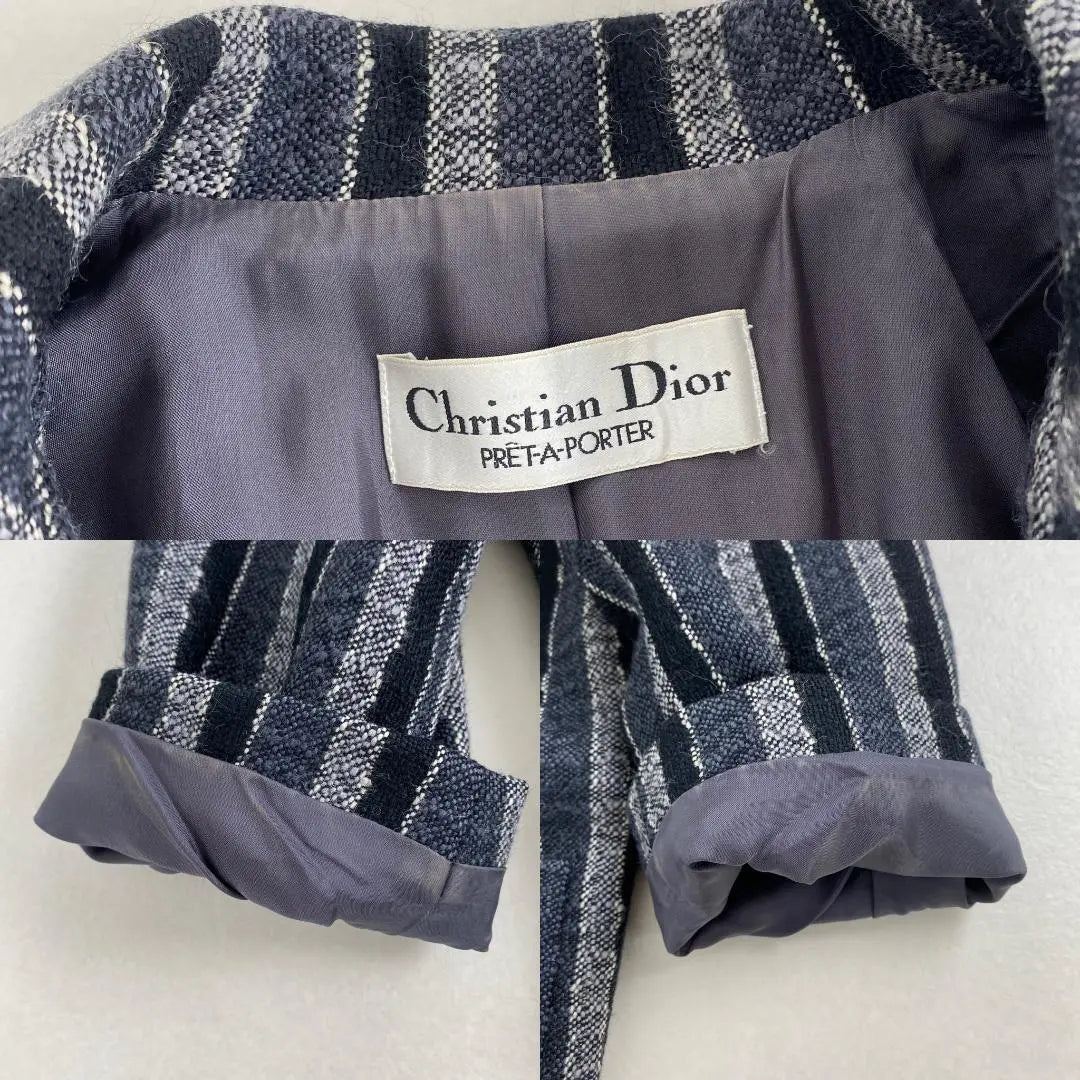 Christian Dior Tailored Jacket Striped Wool Navy Black