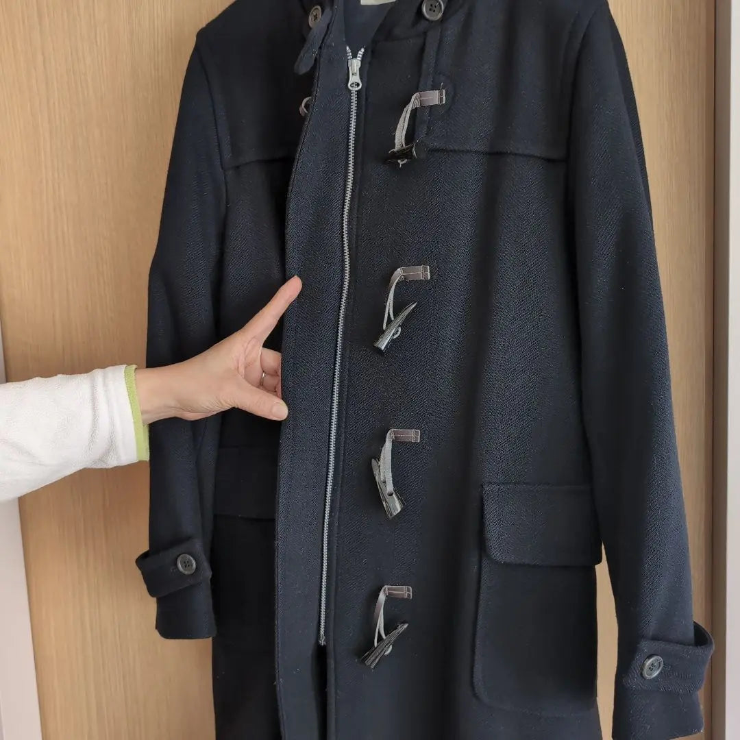 Black Duffle Coat with Hood Long Length