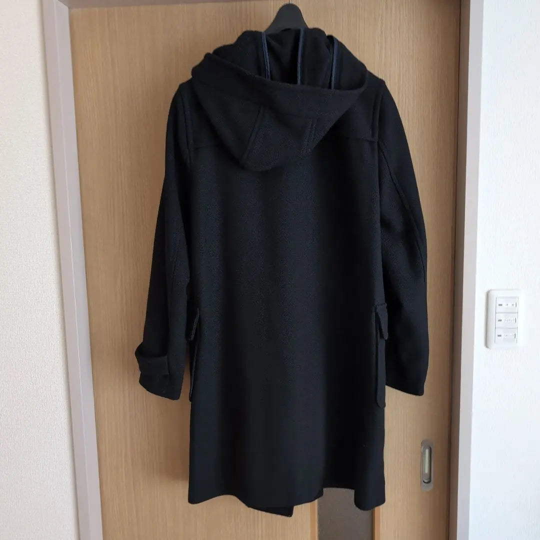 Black Duffle Coat with Hood Long Length