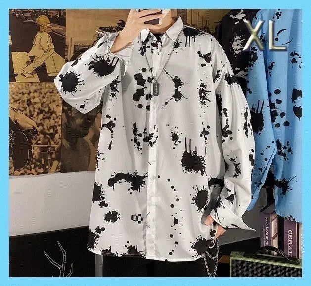 Casual long sleeve shirt, white, XL [New] All-over print, men's