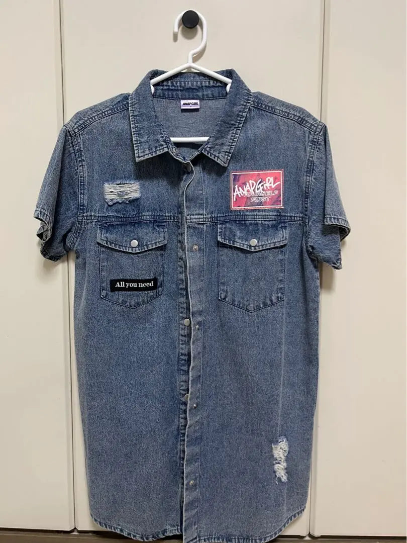 ANAP GIRL Damage Short Sleeve Denim Shirt | ANAP GIRL ダメージ半袖デニムシャツ