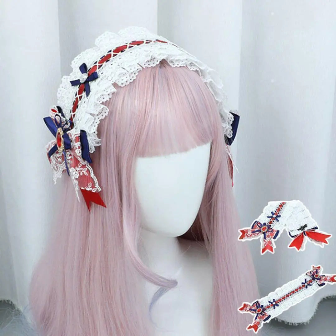 Tocado Lolita Gótico Lolita Diadema Cinta Volante Rojo Cosplay | ヘッドドレス ロリータ ゴスロリ カチューシャ リボン 赤 フリル コスプレ