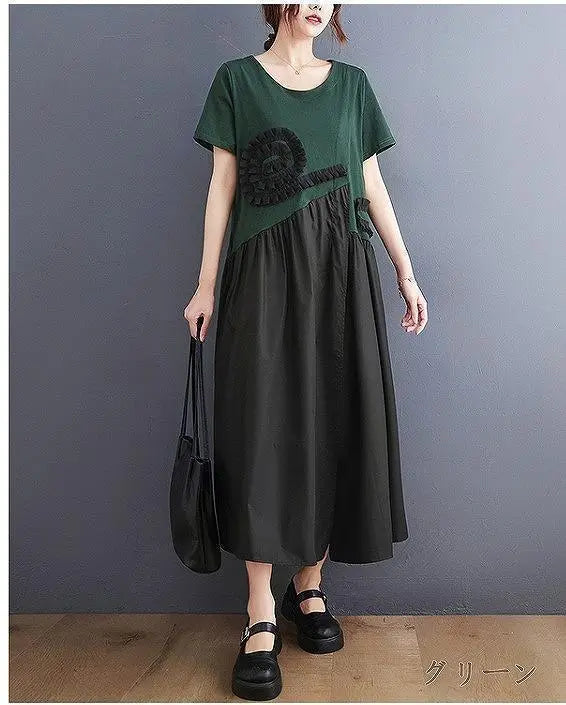 Large size for women, spring and summer, long dress, short sleeves | 大きいサイズ　レディース　春夏　ロング　ワンピース　半袖