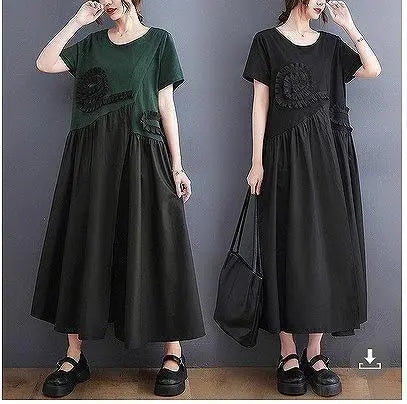 Talla grande para mujer, primavera y verano, vestido largo, manga corta | 大きいサイズ レディース 春夏 ロング ワンピース 半袖