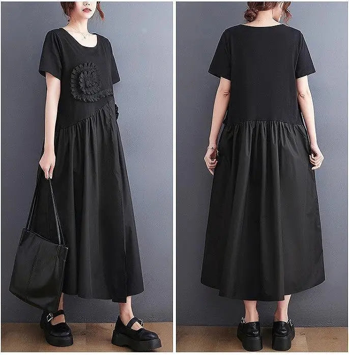 Talla grande para mujer, primavera y verano, vestido largo, manga corta | 大きいサイズ レディース 春夏 ロング ワンピース 半袖