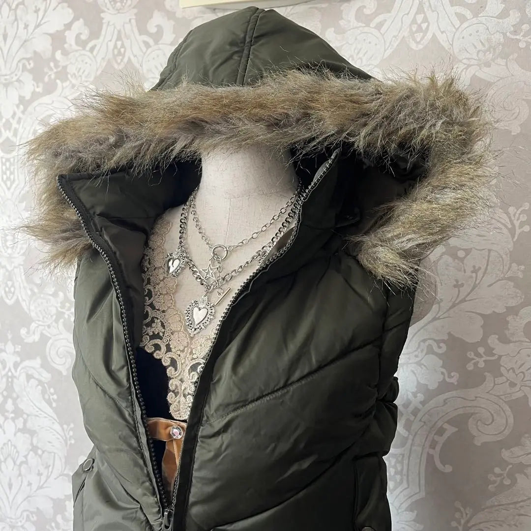 Heisei Gal Y2K McBring Mori Girl Fur Hood Down Vest