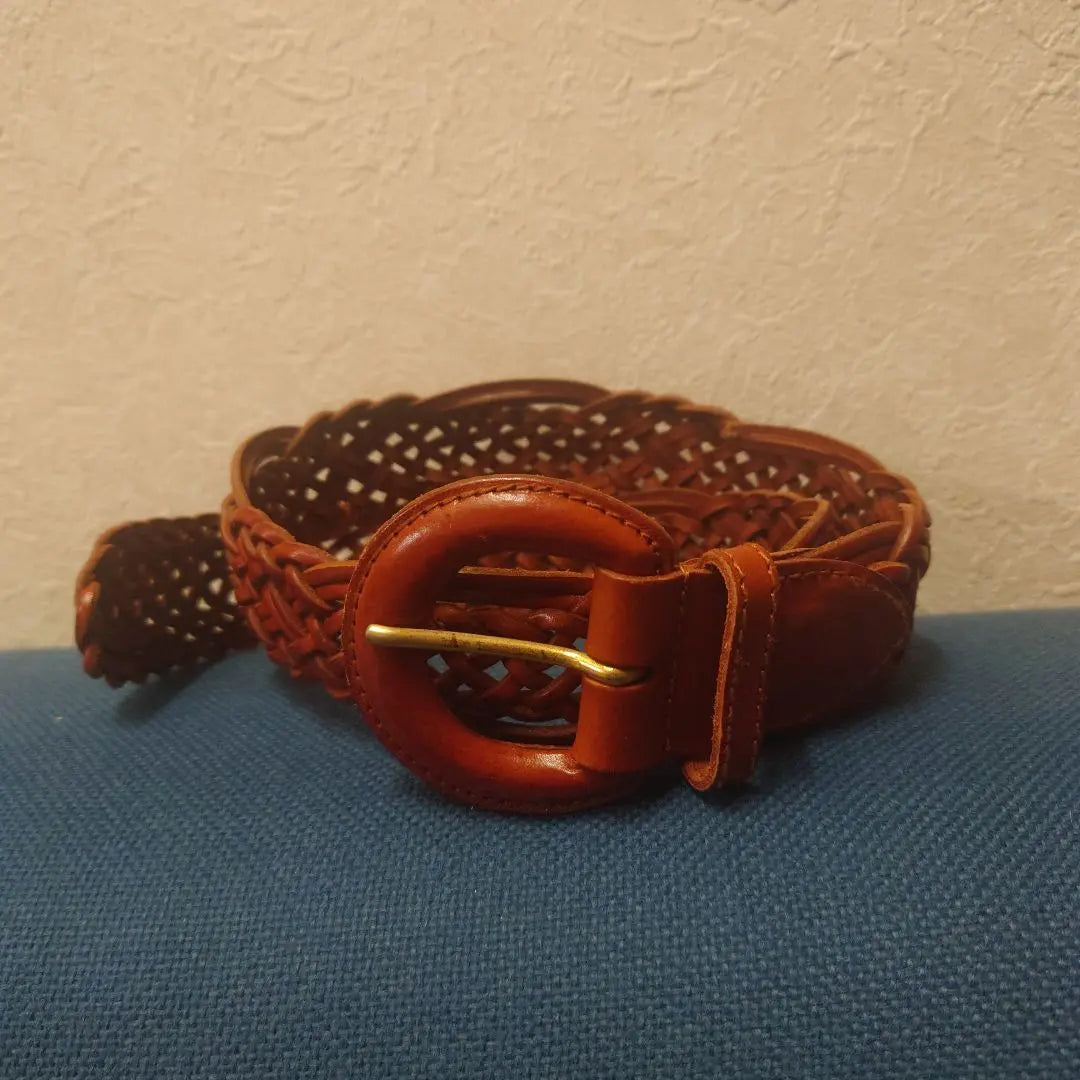 Brown leather braided belt