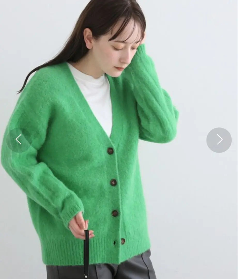 Good condition INDIVI Alpaca blend] V-neck knit cardigan green 38