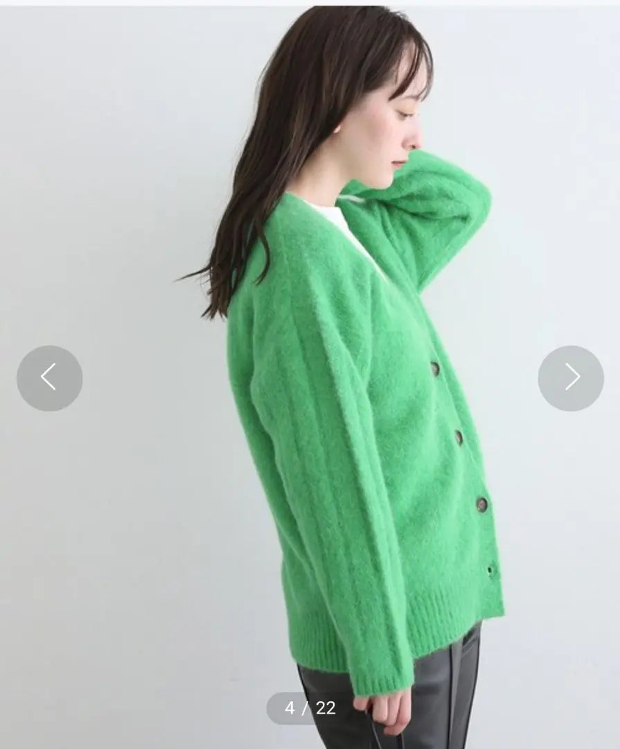 Good condition INDIVI Alpaca blend] V-neck knit cardigan green 38