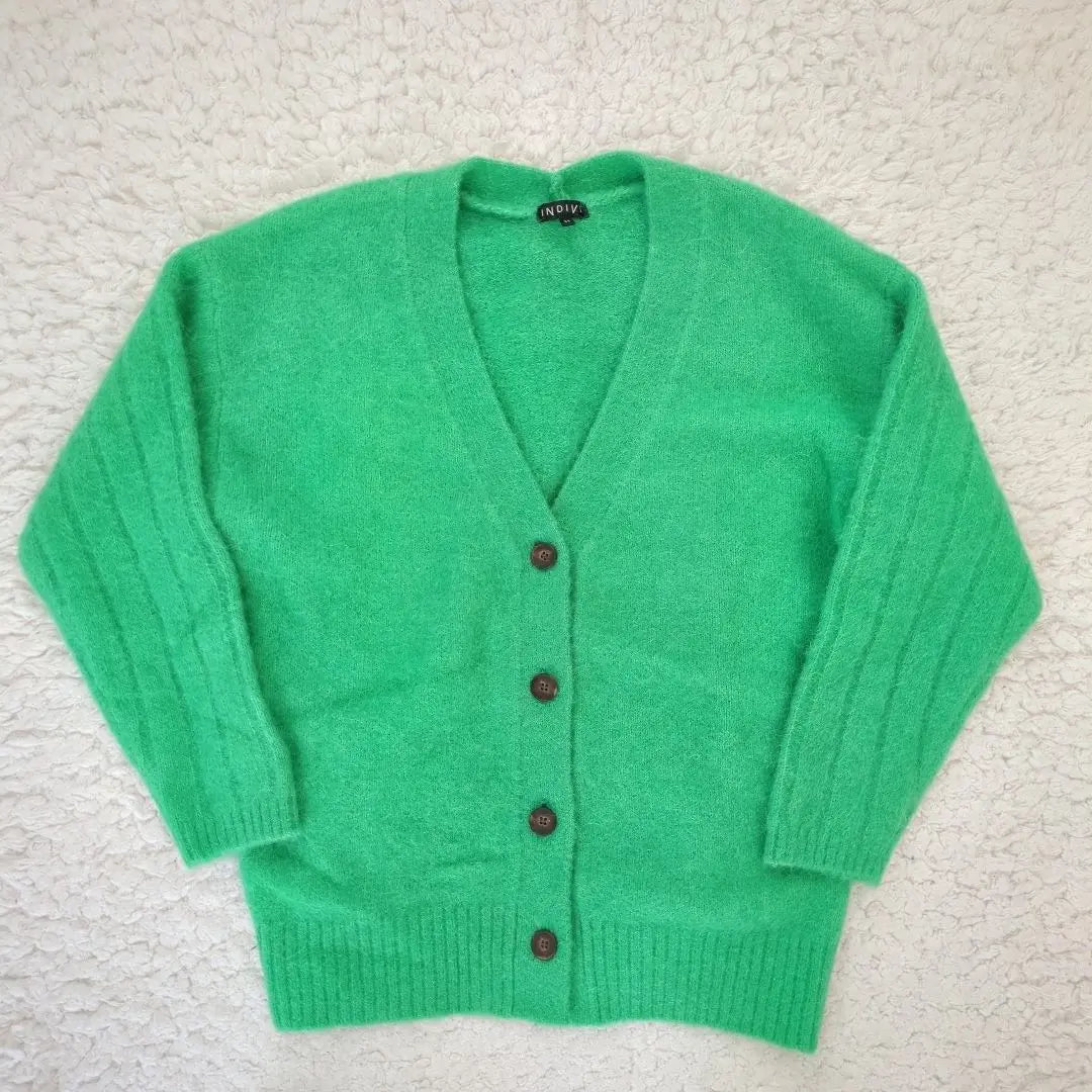 Good condition INDIVI Alpaca blend] V-neck knit cardigan green 38