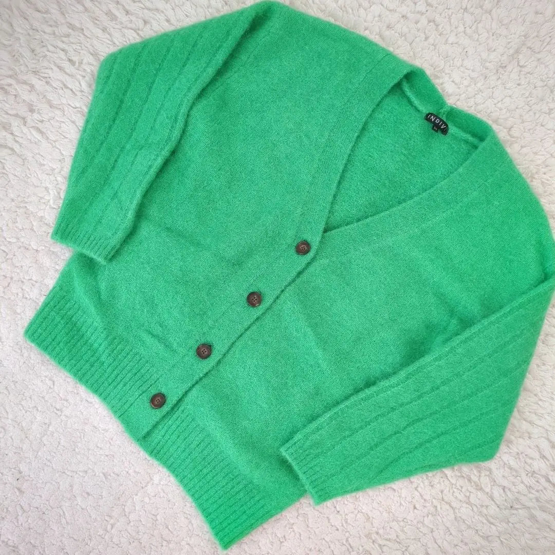 Good condition INDIVI Alpaca blend] V-neck knit cardigan green 38