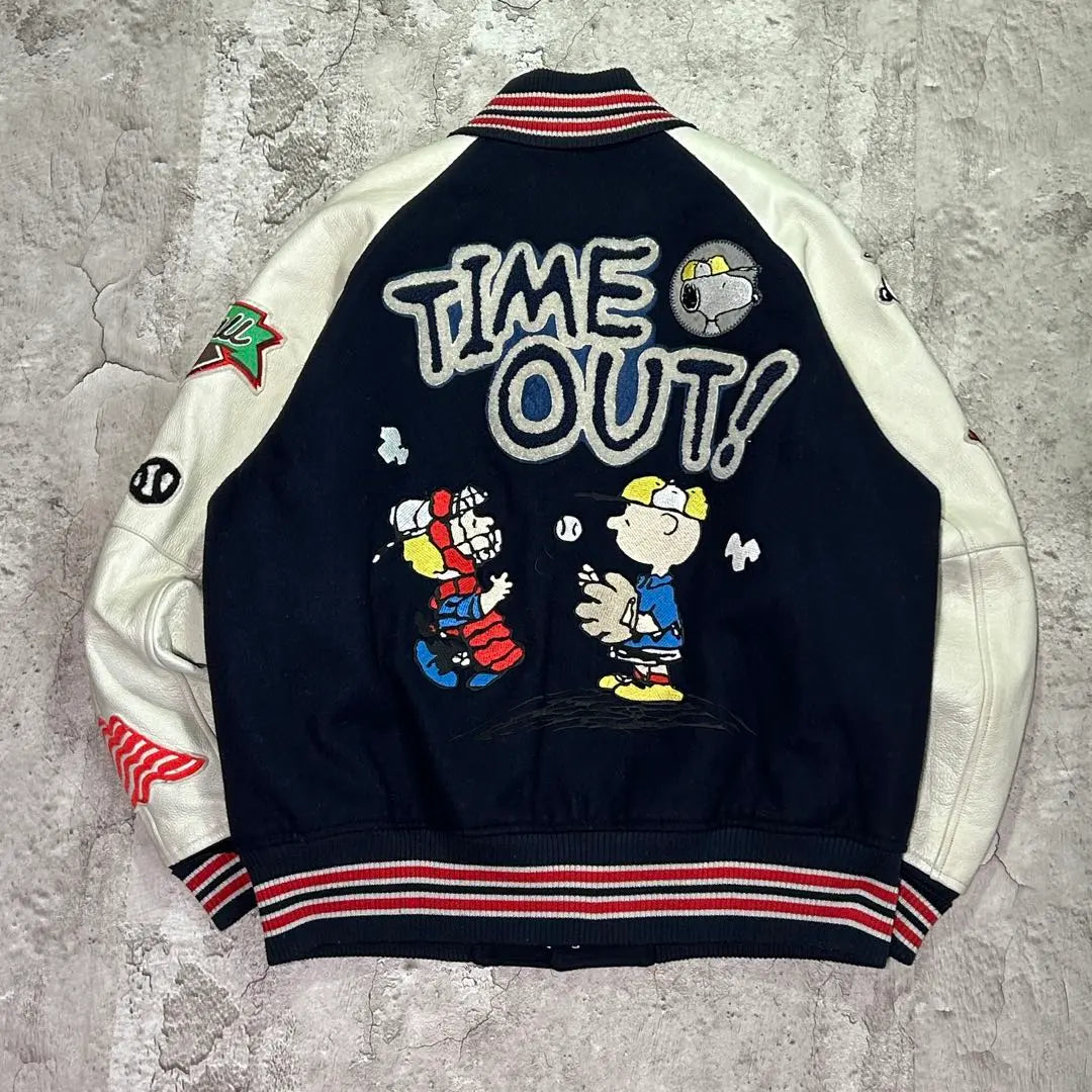 Rare!! ︎ 90S PEANUTS 200-piece limited edition full patch leather stadium jacket