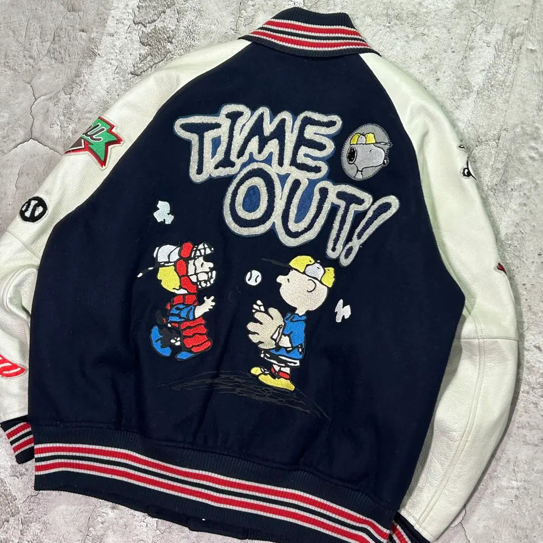 Rare!! ︎ 90S PEANUTS 200-piece limited edition full patch leather stadium jacket