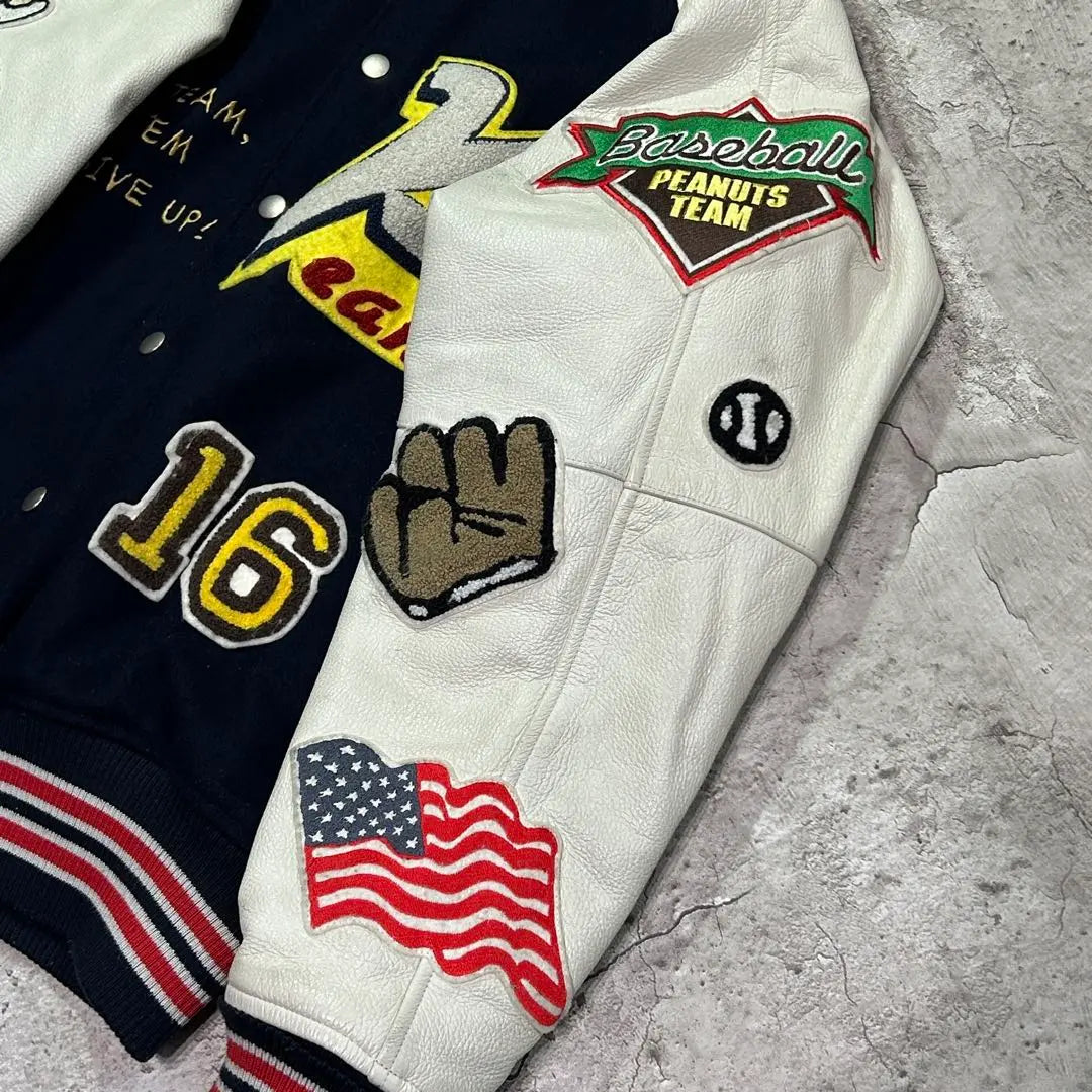 Rare!! ︎ 90S PEANUTS 200-piece limited edition full patch leather stadium jacket