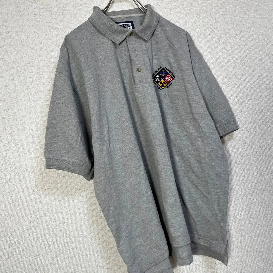 [Lee] Short-sleeved polo shirt, embroidery, one point, gray, Resident Evil, Lee D1