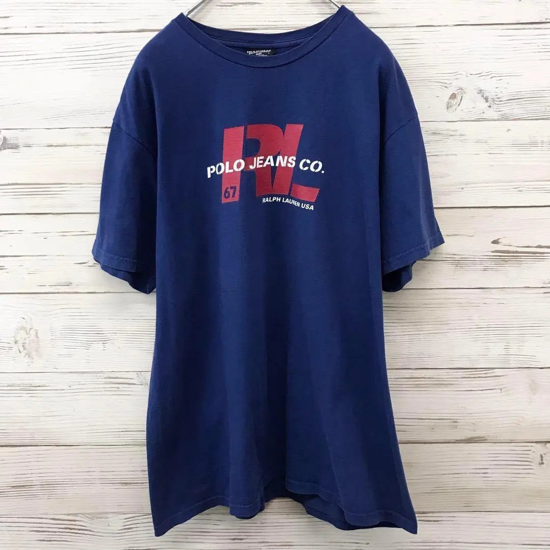 [Super Rare] Polo Jeans ☆ T-shirt L Big Logo Blue T130