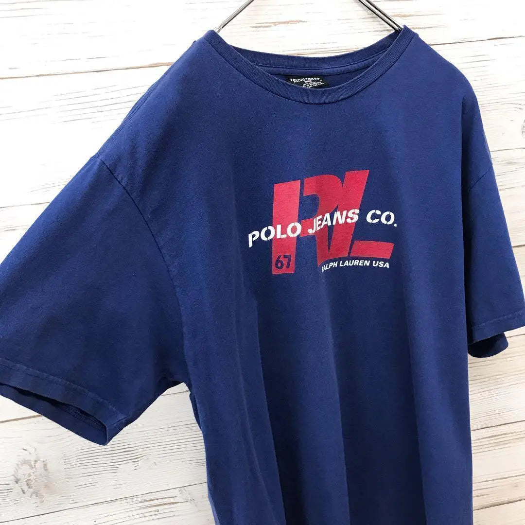 [Super Rare] Polo Jeans ☆ T-shirt L Big Logo Blue T130