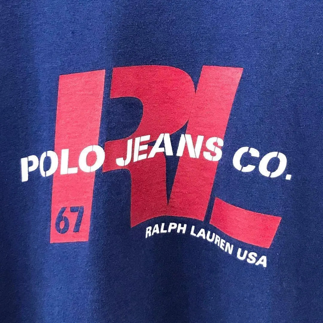 [Super Rare] Polo Jeans ☆ T-shirt L Big Logo Blue T130