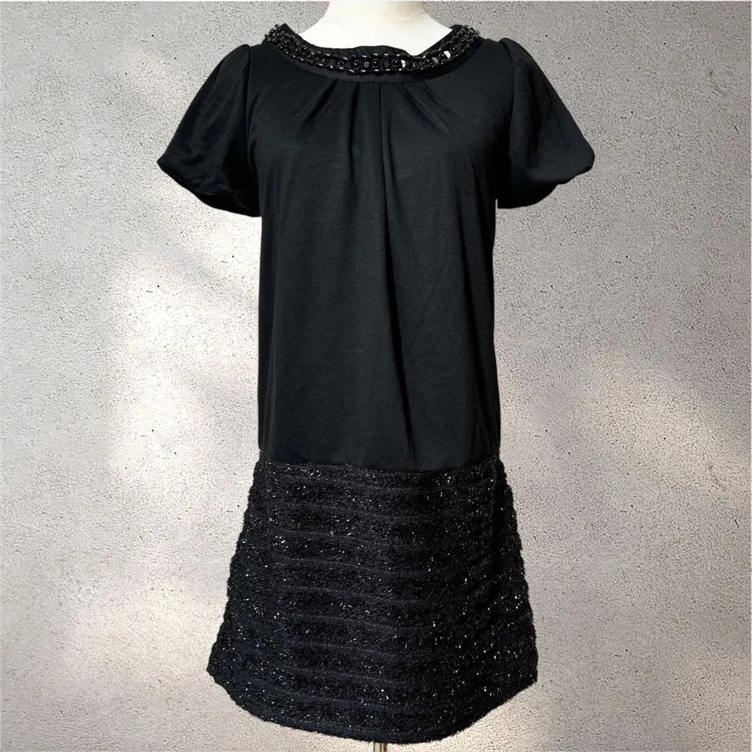 [Any Femme] Size 2/Tunic/Black/Bijou/Sequin/Loose/Short sleeves