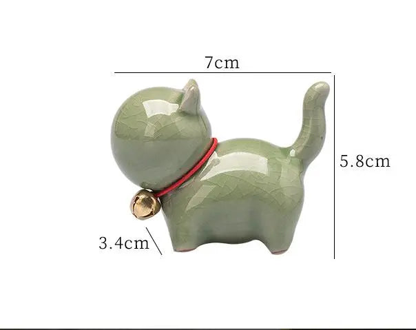 Juego de 3 adornos de cerámica con forma de gato y campana Artículos de interior Accesorios de interior Manualidades Gato