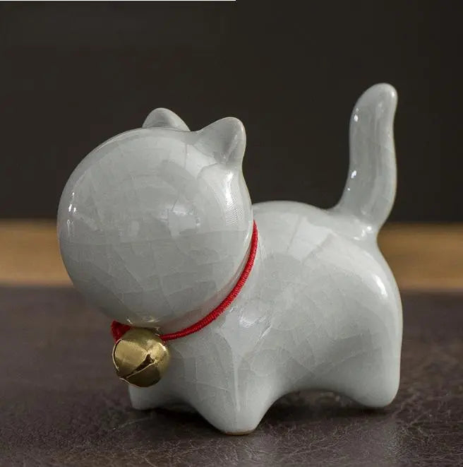 Ceramic cat 3-piece ornament set with A bell Interior goods Interior accessories Crafts Cat