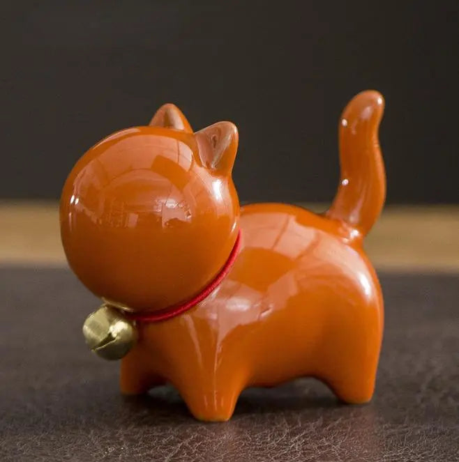 Ceramic cat 3-piece ornament set with A bell Interior goods Interior accessories Crafts Cat