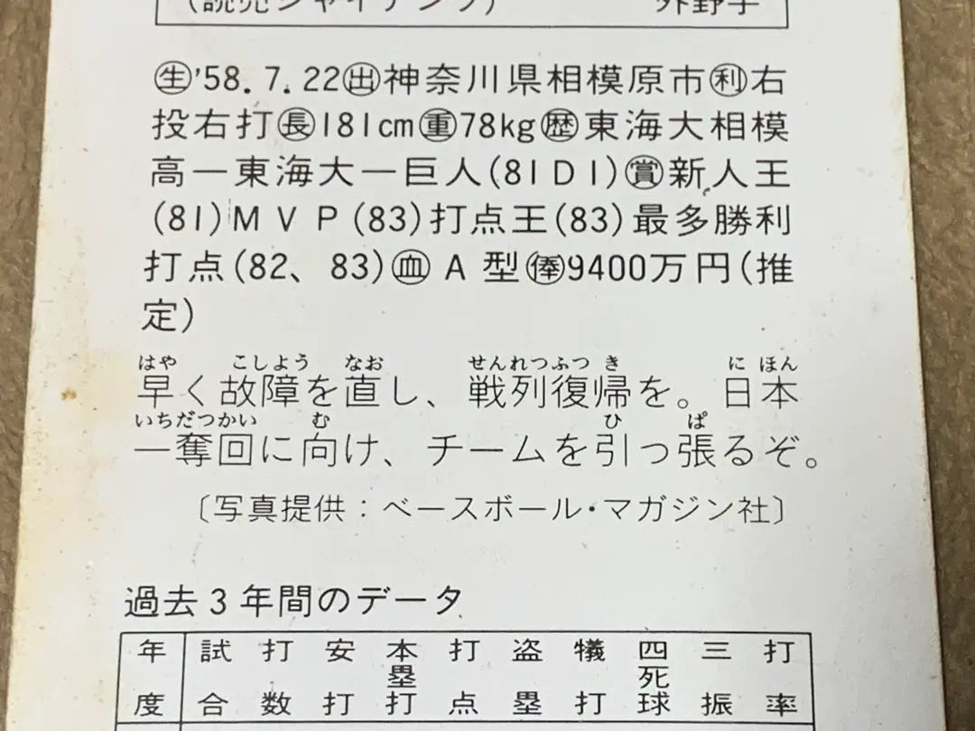 1991 TARJETA DE BÉISBOL No.3 Hara Tatsunori 8