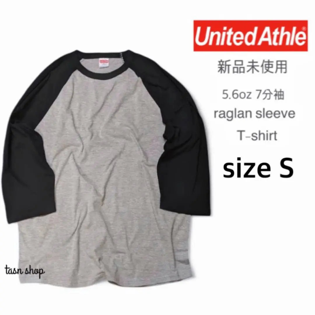 [United Asle] New unused raglan 7 -minute sleeve T -shirt gray x black S