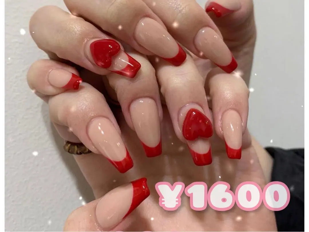 Nail Chip Heart Churun ​​Corea One Hon Mine French Girly tipo producido en masa | ネイルチップ ハート ちゅるん 韓国 ワンホン 地雷 フレンチガーリー 量産型