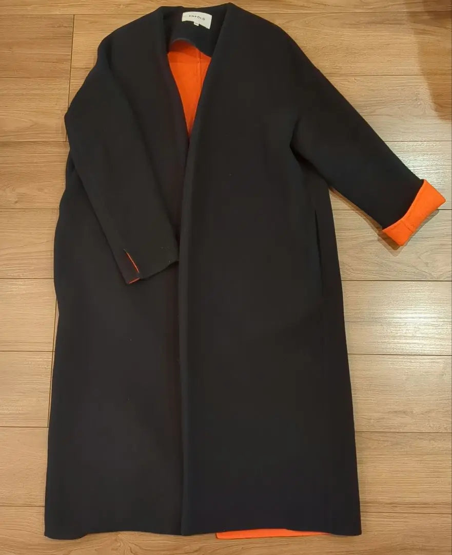 Enfold Soft River No Collar Coat (36. Navy x Orange)