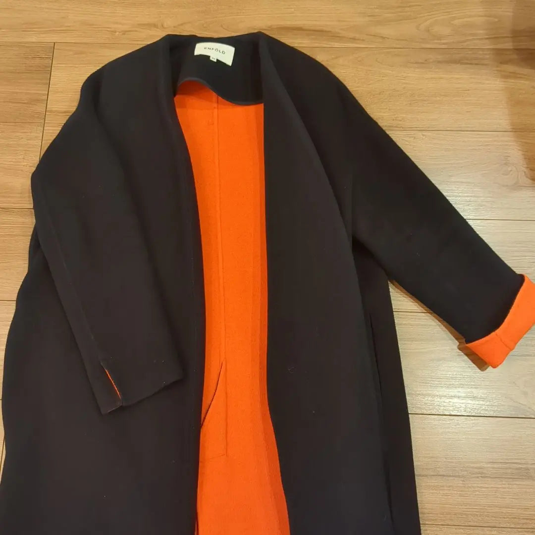 Enfold Soft River No Collar Coat (36. Navy x Orange)