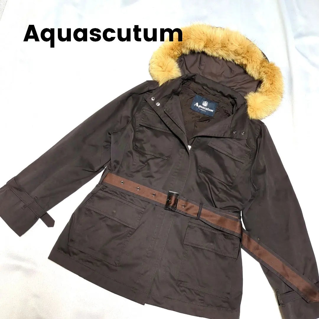 [Good Condition] Aquascutum Coat Blue Fox Fur Hood Jacket