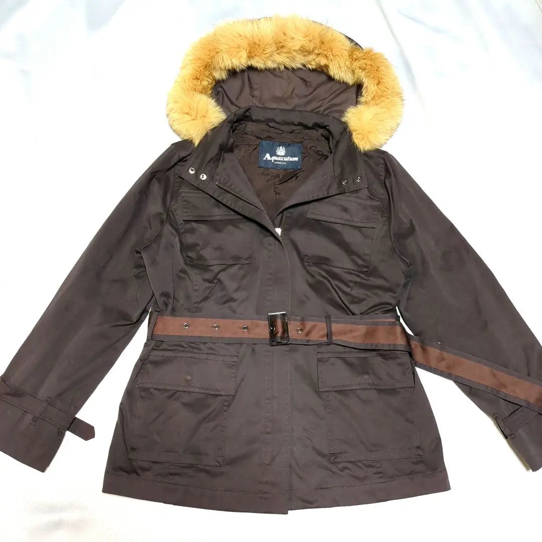 [Good Condition] Aquascutum Coat Blue Fox Fur Hood Jacket