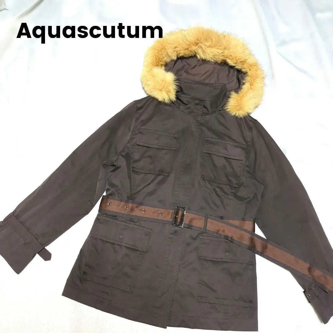 [Good Condition] Aquascutum Coat Blue Fox Fur Hood Jacket