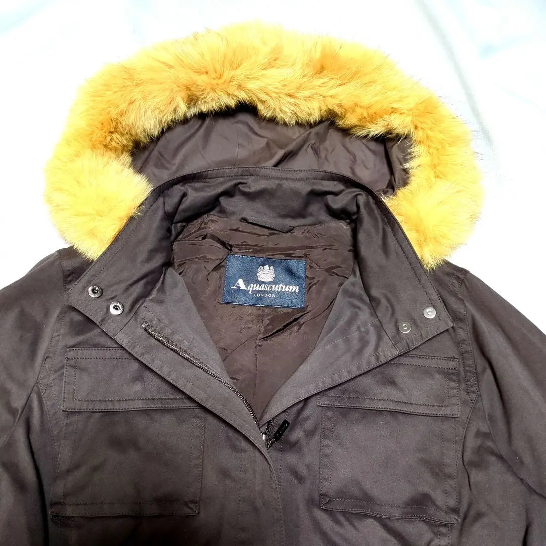 [Good Condition] Aquascutum Coat Blue Fox Fur Hood Jacket