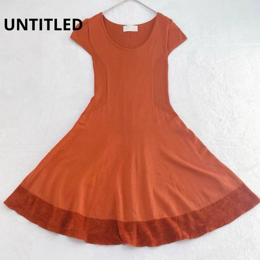 Q36 [Untitled] Short-sleeved knit flare dress Knee length Orange Ribbed