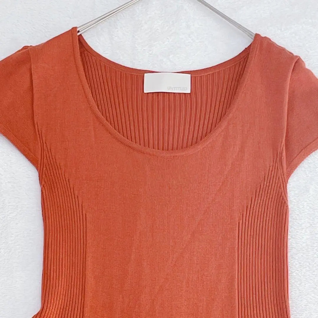 Q36 [Untitled] Short-sleeved knit flare dress Knee length Orange Ribbed